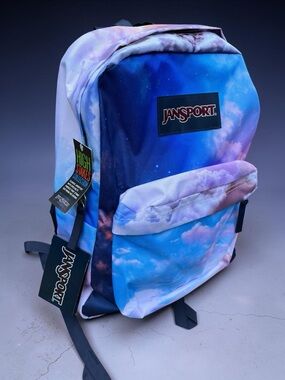 New With Tags JanSport Sky Cloud Print Backpack in Blue & Purple